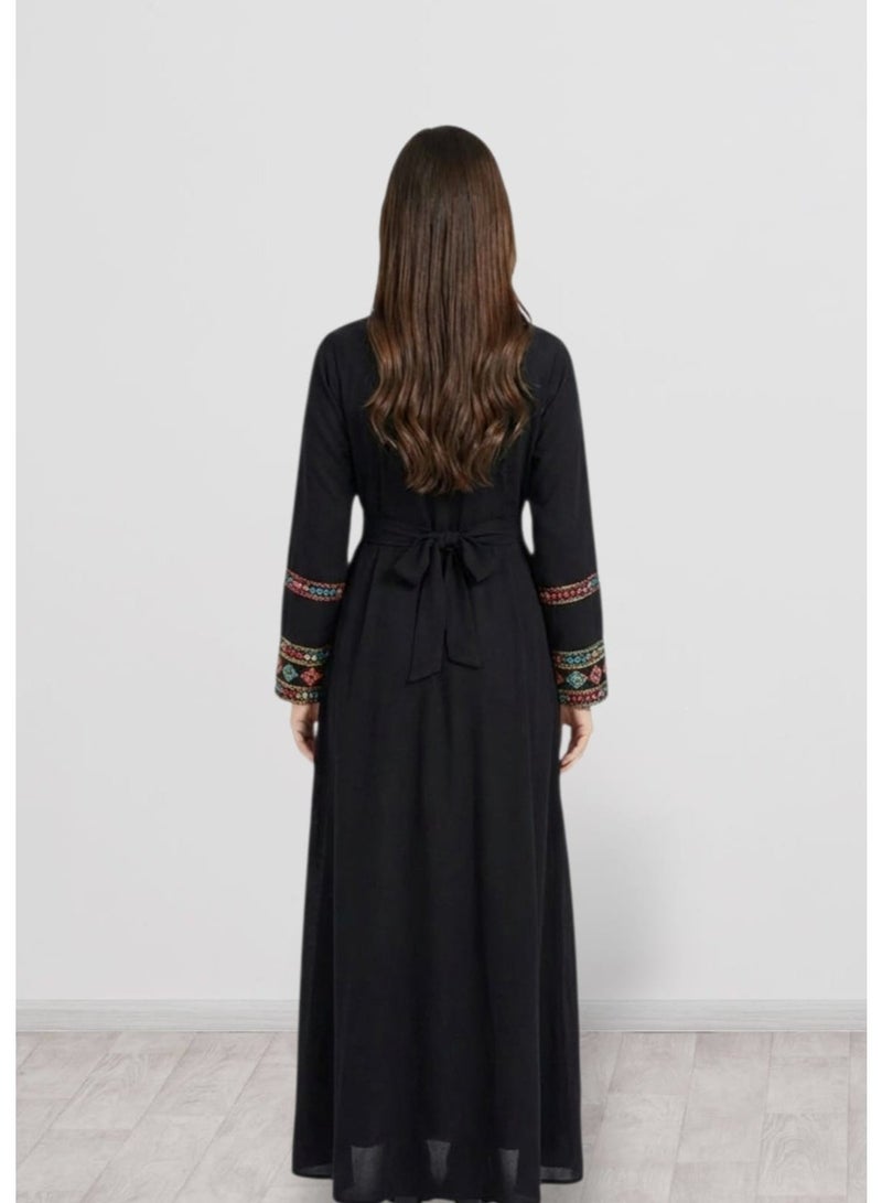 3DM Black Palestinian Dress with Multicolored Embroidery - Image 2